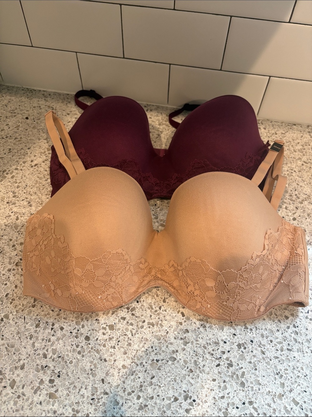 Victoria's Secret Lace Trim T-Shirt Bras - Nude and Burgundy